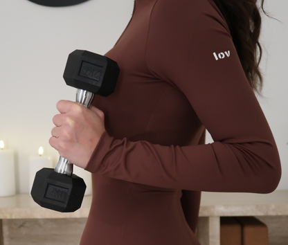JADE LONG SLEEVE JUMPSUIT IN BROWN